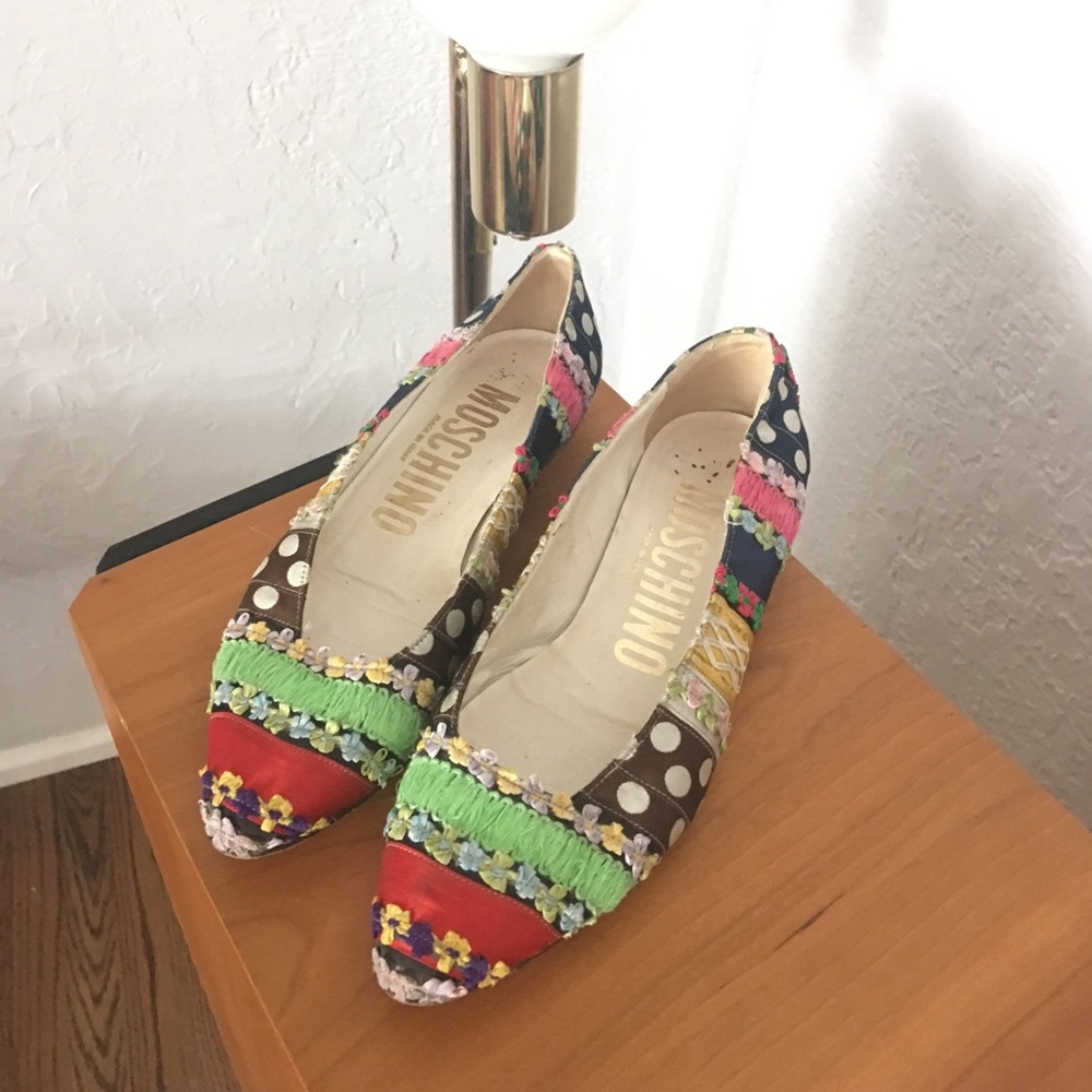 Moschino embroidered satin ribbon flats 38
